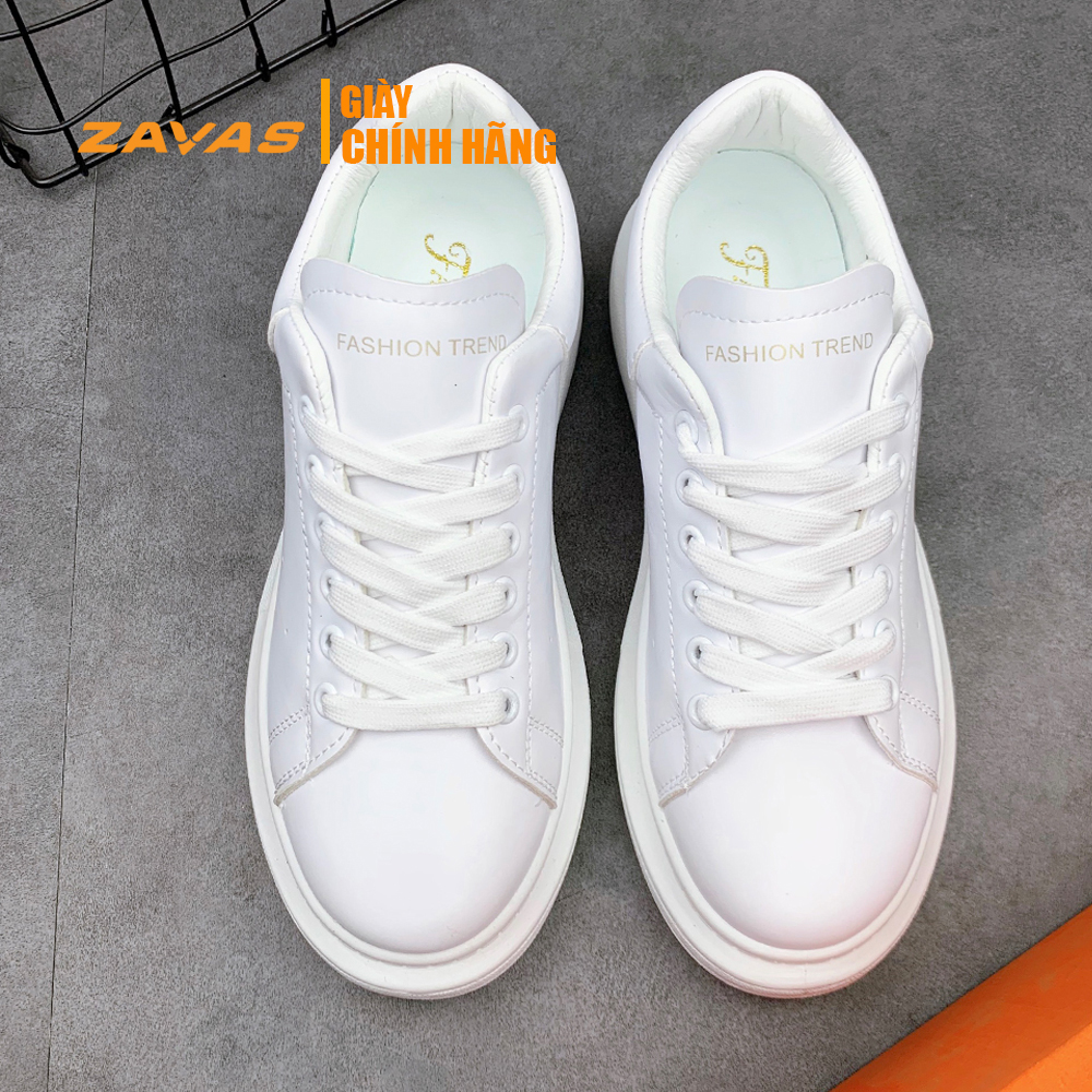 Giày thể thao nữ giày sneaker nữ màu trắng đế 3cm bằng da màu trắng hiệu ZAVAS - S387