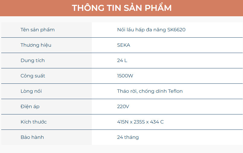 (HOT NEW) Nồi Lẩu Hấp 4 Tầng 24L SEKA SK6620 - 1500W Đa Năng 4 in 1 Hấp, Lẩu, Khử Trùng, Tiệt Trùng - Hàng Chính Hãng Bảo Hành 2 Năm