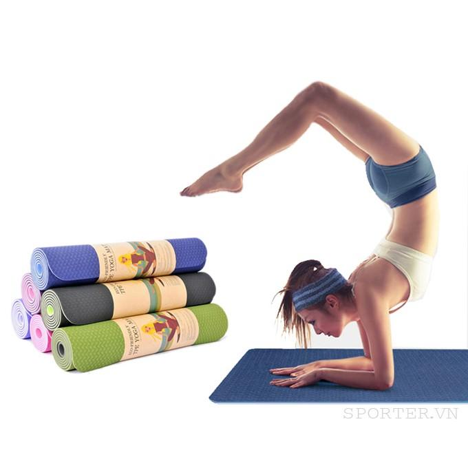 SALE- Thảm yoga 6mm TPE 2 lớp( Tặng túi lưới +chai xịt)