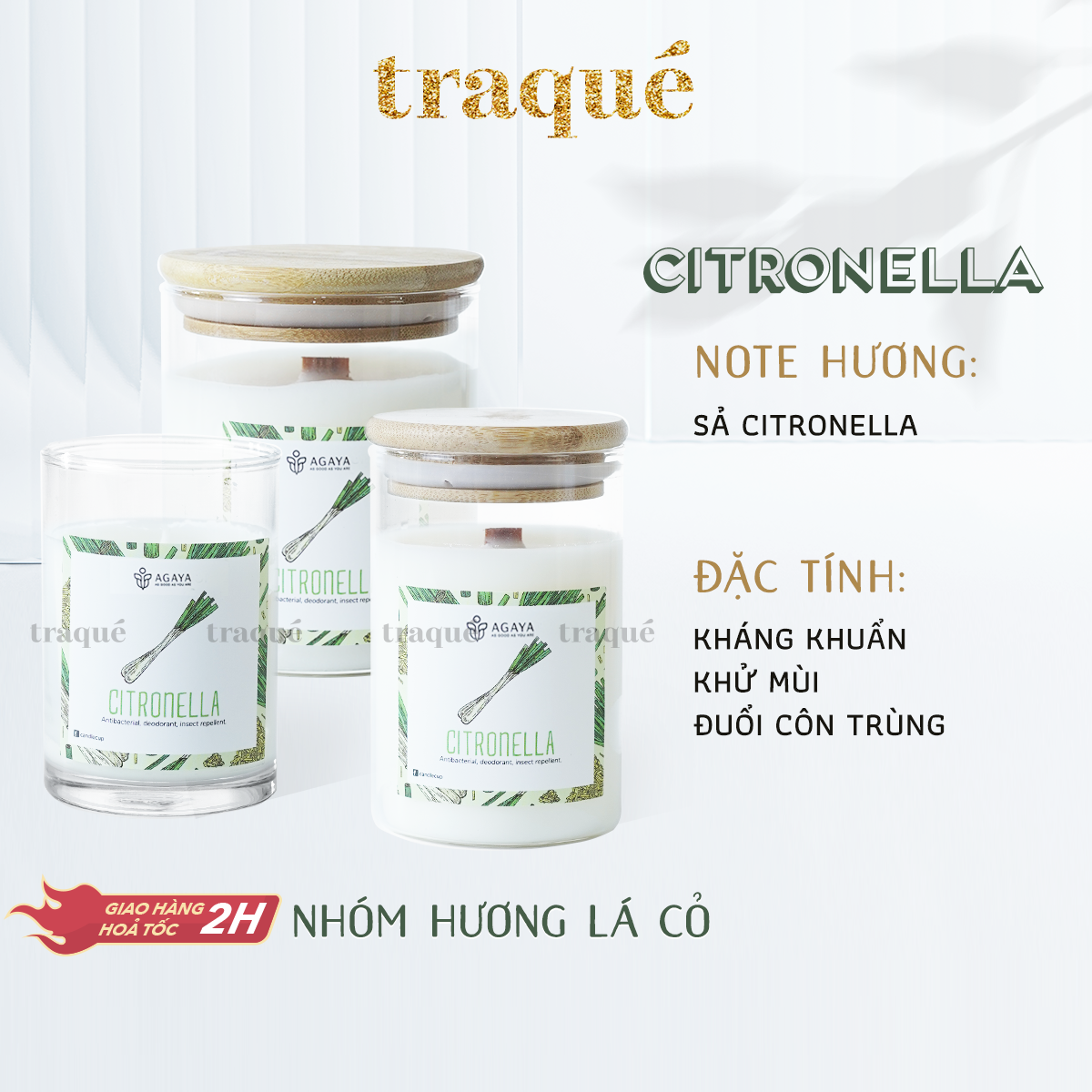 Nến thơm tinh dầu cao cấp không khói an toàn Candle Cup - CITRONELLA/SẢ JAVA - S - 100G