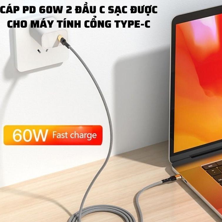 Cáp Sạc Nhanh PD 60W C to C và Lig mạ vàng bện dù cao cấp chống gãy gập rối dây cáp sạc cổng cắm kiểu 2 đầu type C