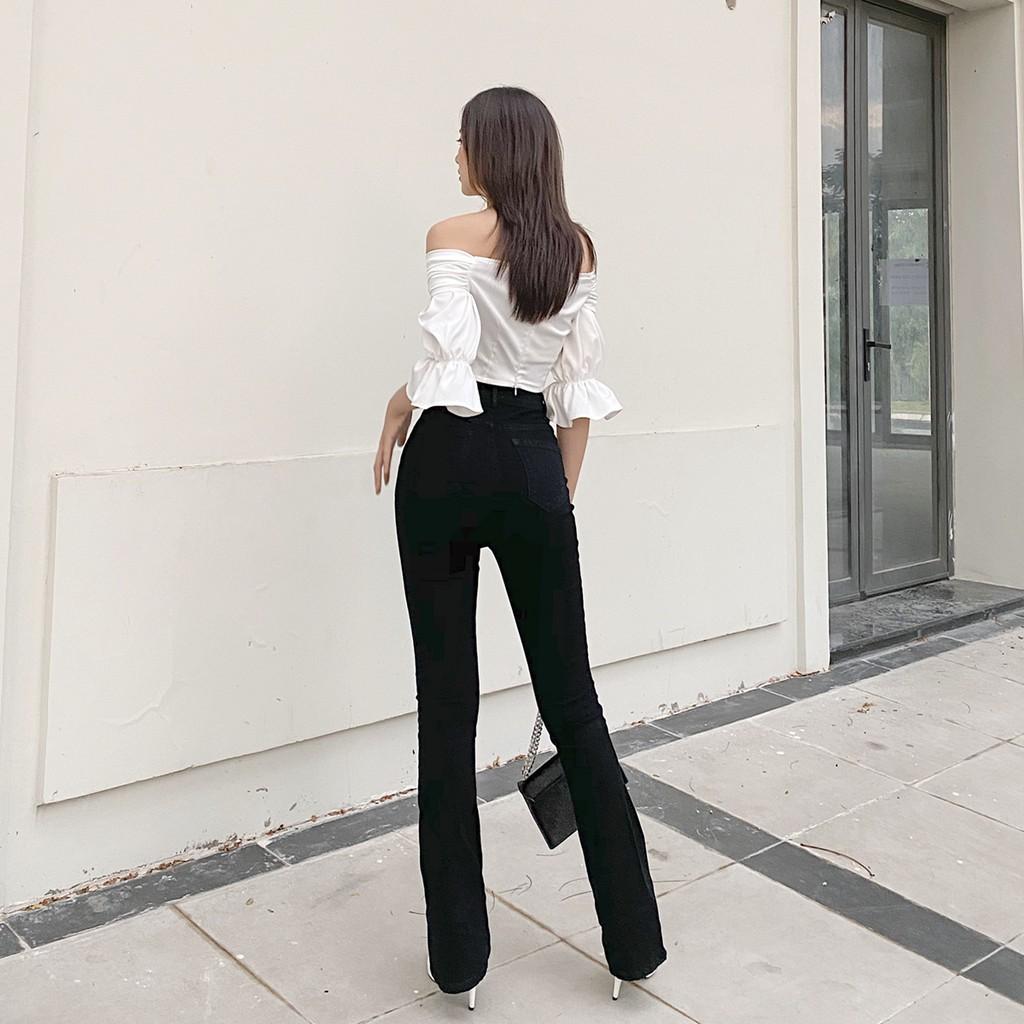 TATICHU - Flared Jeans - Quần jean ống loe đen, quần denim ống bát