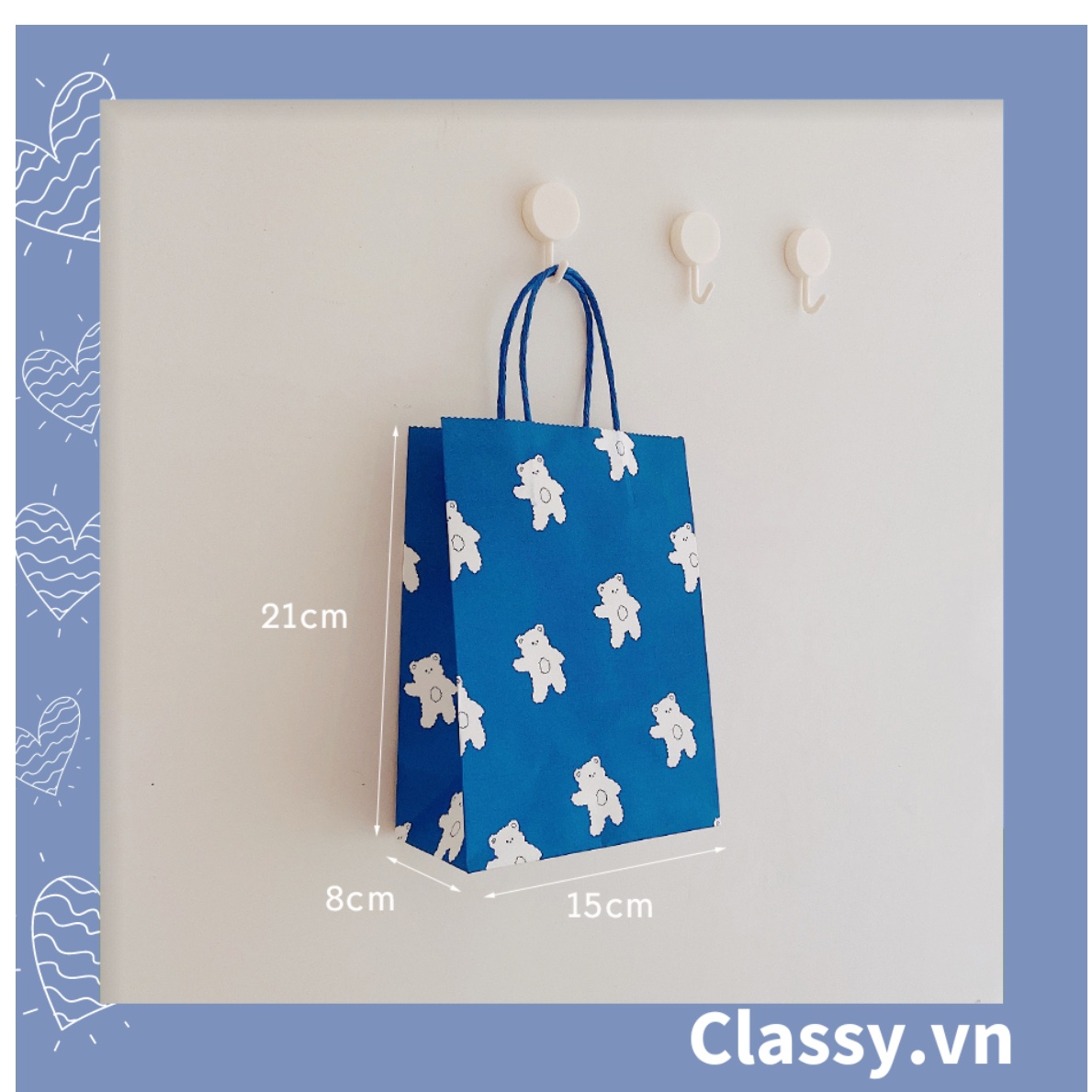 Túi giấy Classy quai xách Classy chú gấu màu xanh dương Q1350