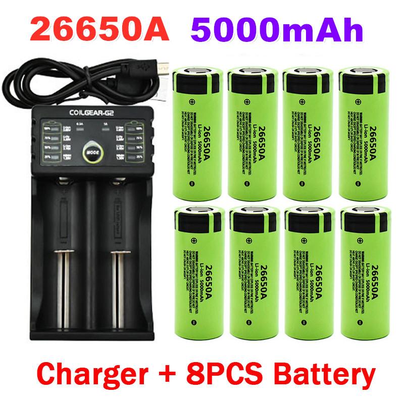 100% Mới Chính Hãng Chất Lượng Cao Pin 26650 5000MAh 3.7V 50A Lithium Ion Có Thể Sạc Lại Cho 26650A Đèn Pin LED + Bộ Sạc Điện Áp Danh Định: 3.7V