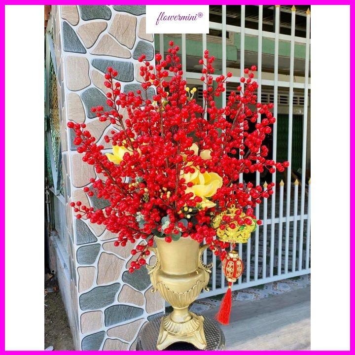 Combo 5 cành đào đông đỏ tài lộc phú quý trang trí nhà cửa, văn phòng, decor phòng khách, nhà hàng sang trọng Flowermini