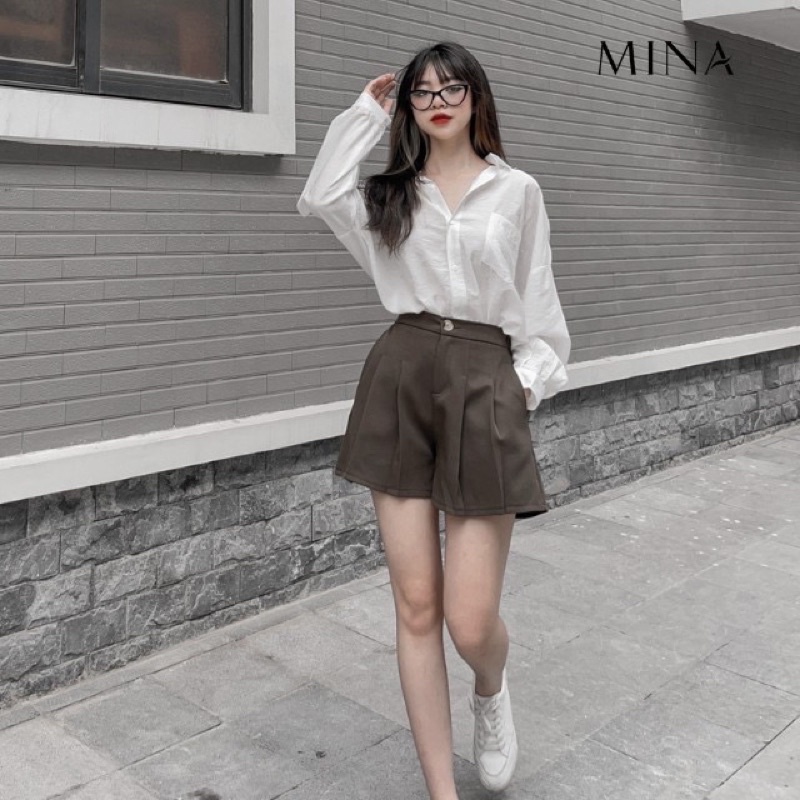Áo sơ mi nữ form rộng tay dài kiểu hàn, áo sơ mi nữ trắng 1 túi basic