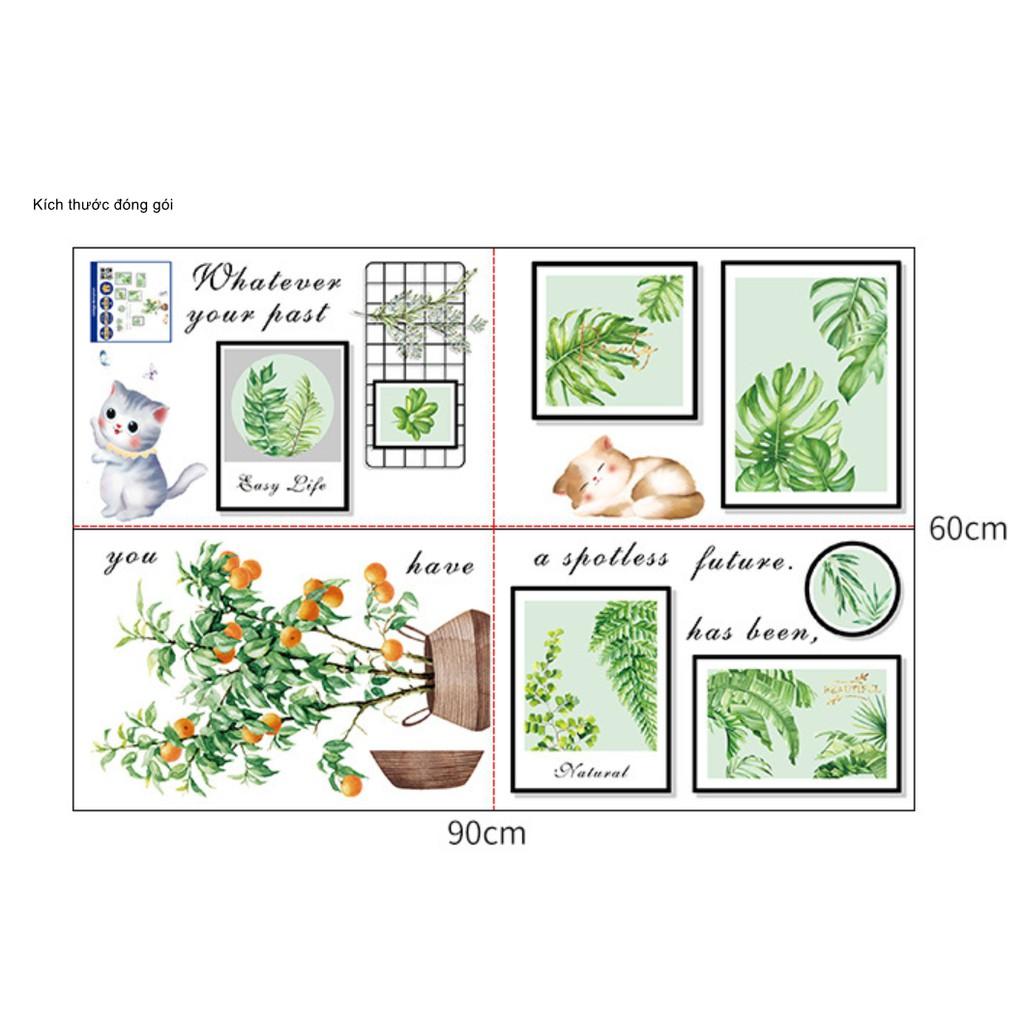 Decal dán tường trang trí - KHUNG TRANH HOA CỎ XANH MÁT