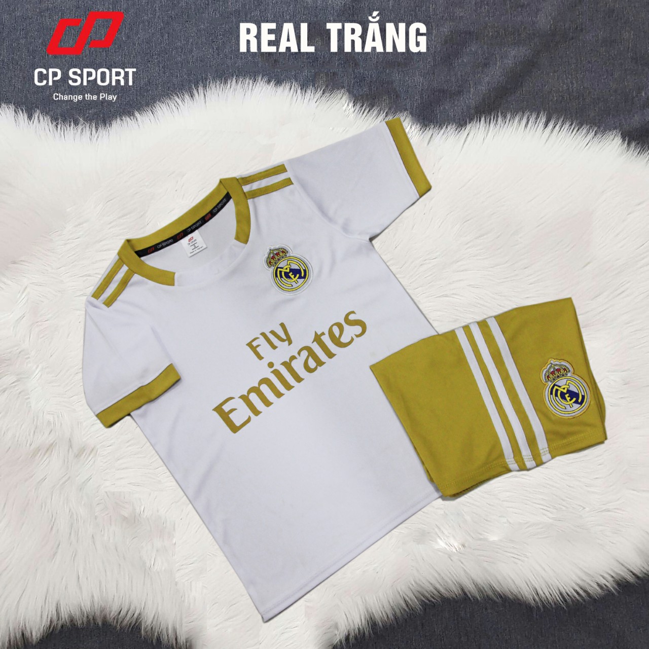 Bộ đồ đá banh trẻ em CPSports Real (Trắng)