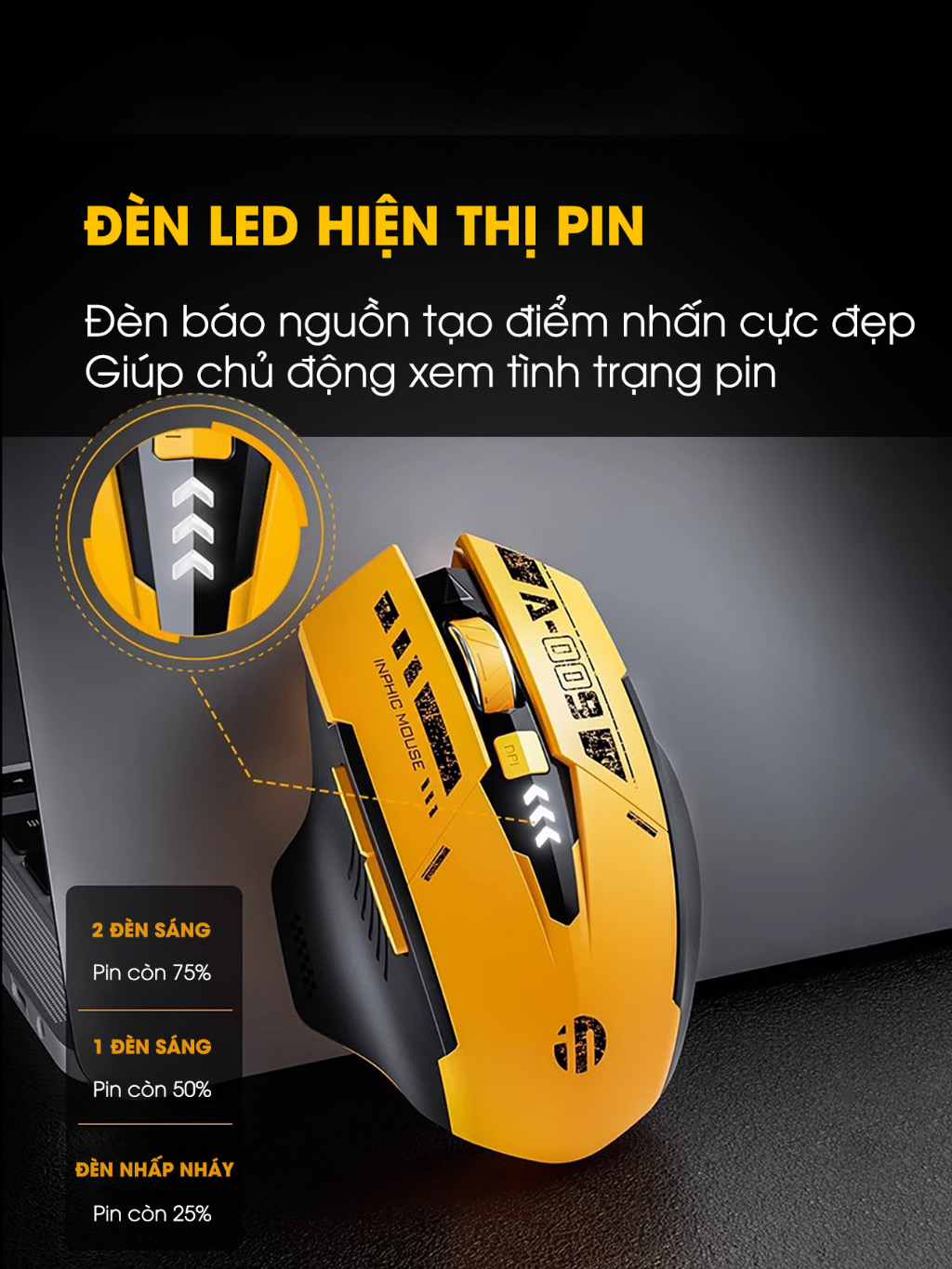 ￼Chuột không dây bluetooth TEKKIN A9 gaming máy tính 6 nút silent tắt âm led hiển thị pin gundam game công thái học rob - hàng nhập khẩu