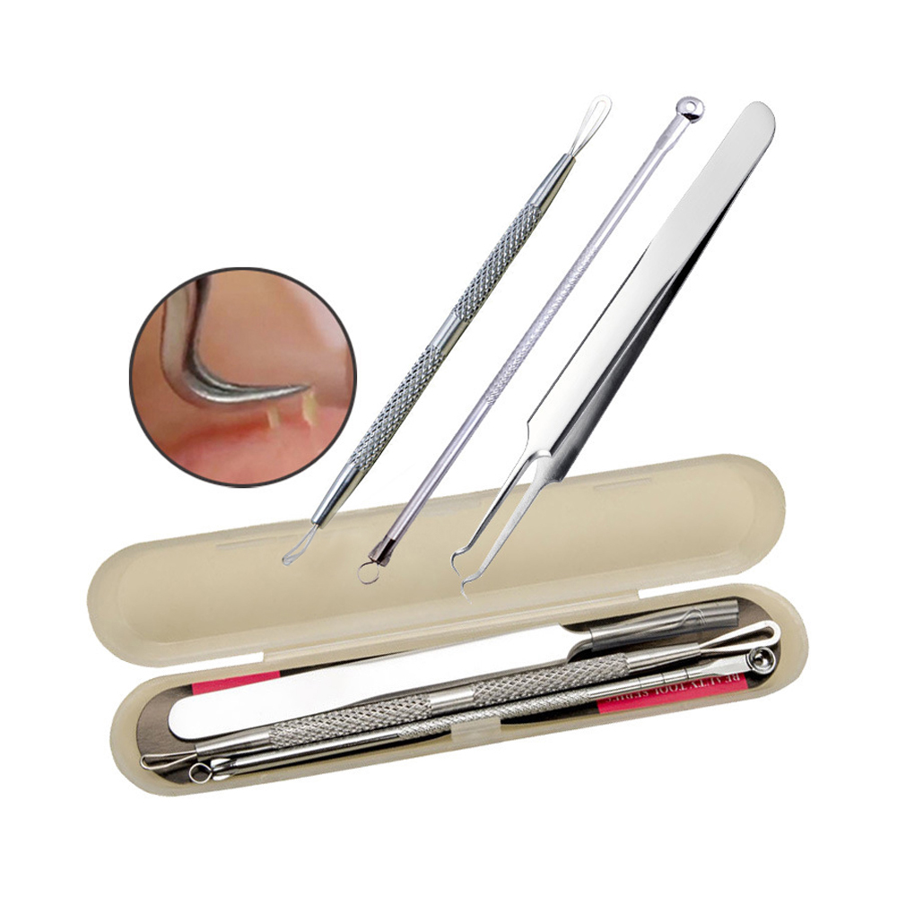 Bộ 3 Cây Que Nặn Mụn Bằng Thép Cao Cấp Không Gỉ Gồm 5 Đầu Chuyên Dụng Có Nhíp Gắp Cực Kì An Toàn (Full Box) DRU - Hàng Chính Hãng