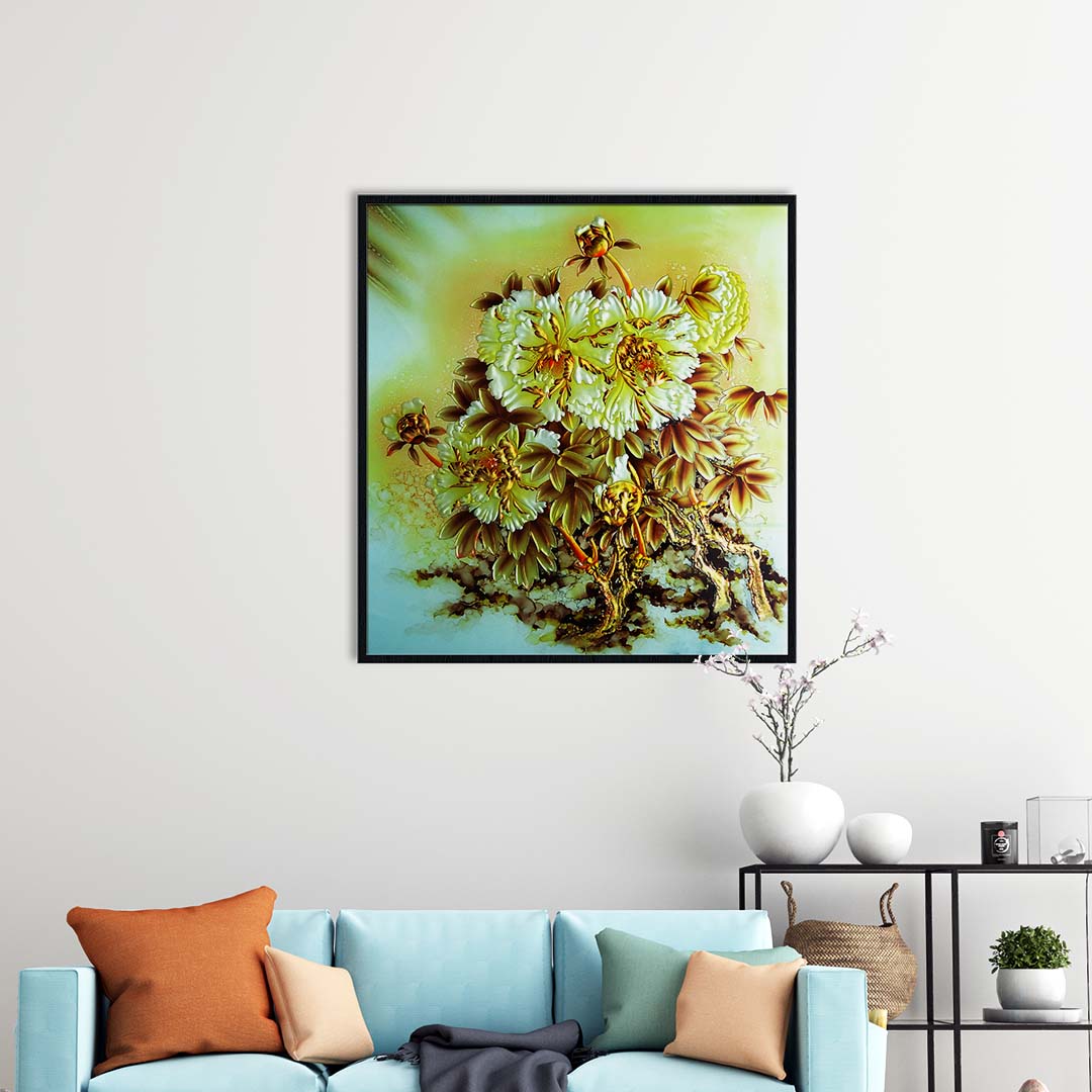 Tranh Canvas treo tường hoa hồng vàng nở rộ khoe sắc - BH016
