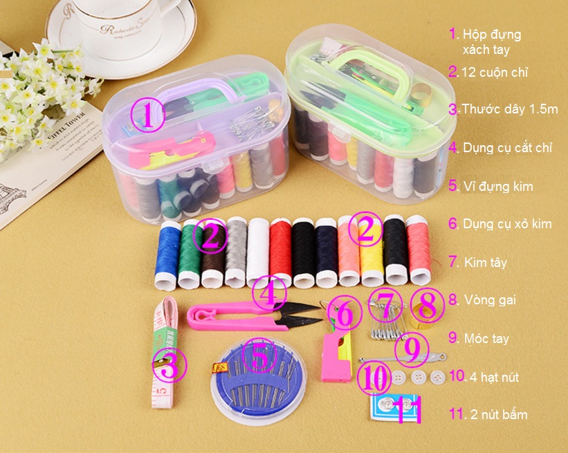 Hộp Kim Chỉ May Vá Quần Áo Xách Tay Mini Đa Năng Món Tiện Lợi Cao Cấp