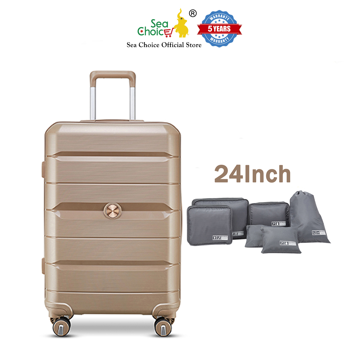 Vali du lịch Sea Choice chất liệu nhựa PP khóa TSA Dây kéo YKK Chống rơi bền đẹp nhiều Size 14202428 – Bảo hành 5 năm – Màu kem 24 inch