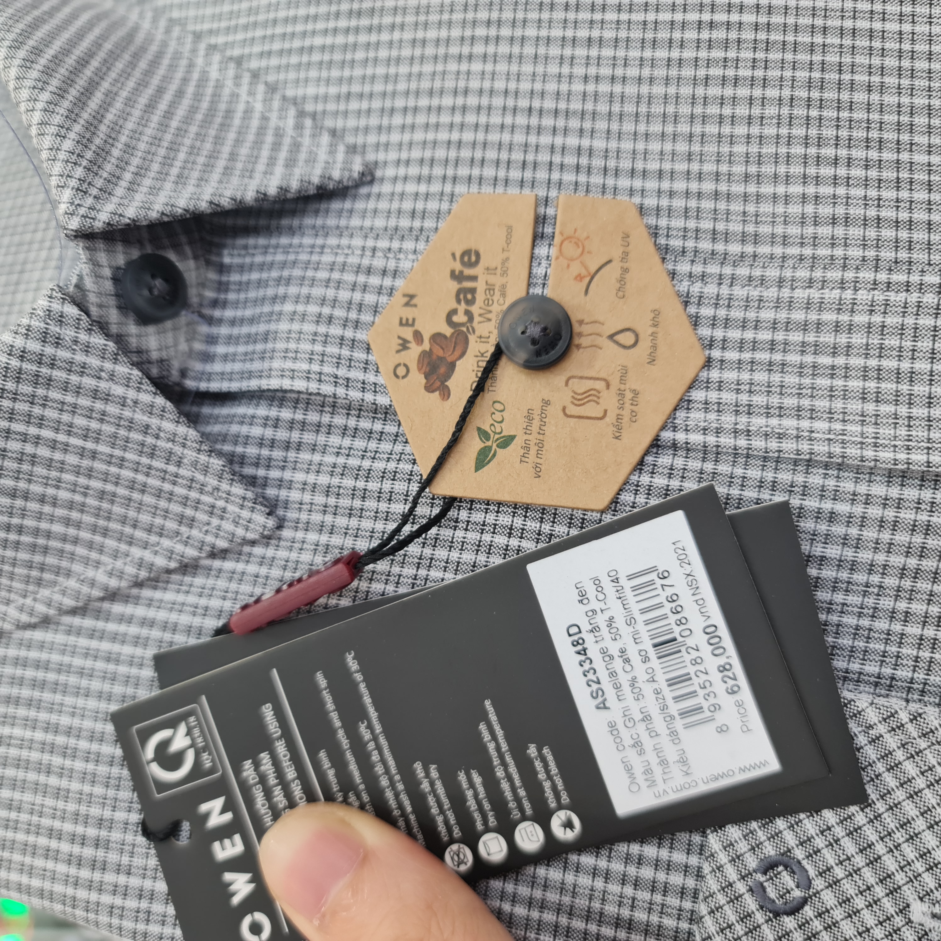 OWEN - Áo sơ mi nam dài tay dáng SLIMFIT sợi Cafe - Mã AS23348D