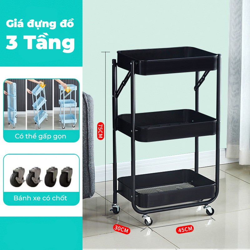 Giá, kệ để đồ gia đình đa năng 3 tầng gấp gọn di dộng, giá kệ spa, có bánh xe dễ dàng di chuyển, có thể bố trí để đồ các phòng đều phù hợp đẹp mắt và tiện dụng