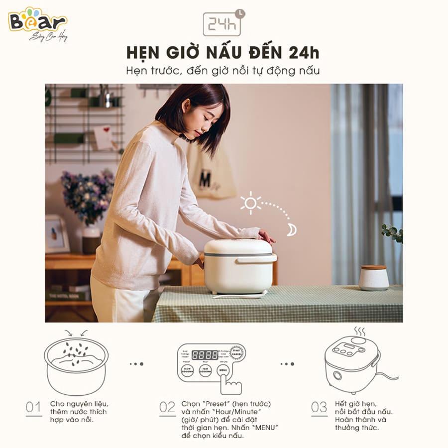 Nồi cơm điện mini Bear 2L, 8 chế độ nấu, giữ ấm 24h, Anh Lam Store - Hàng nhập khẩu