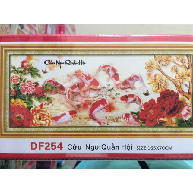 Tranh Đính Đá CÁ CỬU NGƯ QUẦN HỘI. Kích Thước: 1m15 x 50cm - 1m65 x 70cm