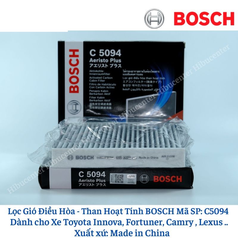 Lọc Gió Điều Hòa - Có Than Hoạt Tính / BOSCH / Mã SP: C5094 / Dành cho Xe Toyota Innova, Fortuner, Camry, Vios.. - Lexus ..