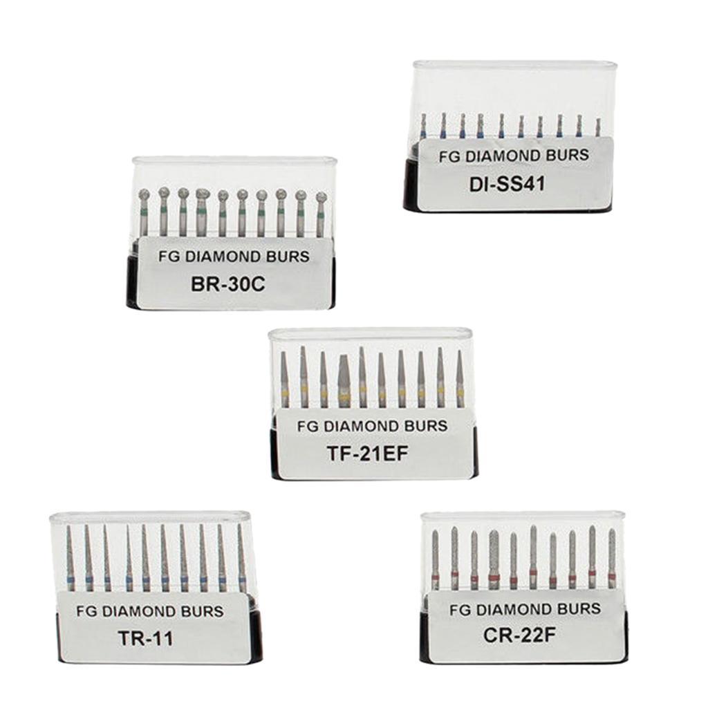 2X 50Pieces 5-Types Burs FG Diamond Burs Set for High Speed Handpiece