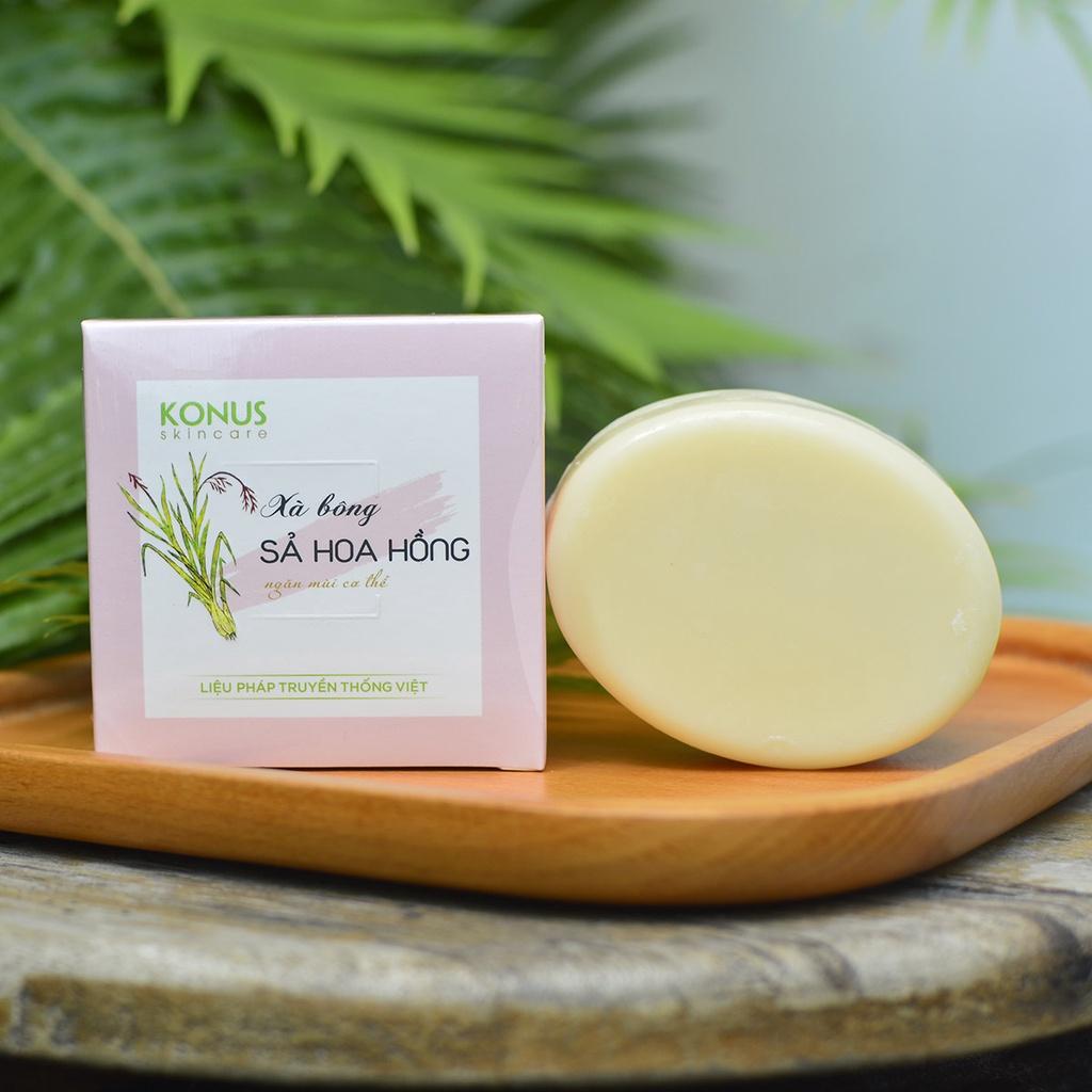 Konus Sả Hoa Hồng 100g - Xà bông thiên nhiên tinh dầu Sả & Hoa Hồng kết hợp dầu dưỡng, giúp làm sạch da, dưỡng