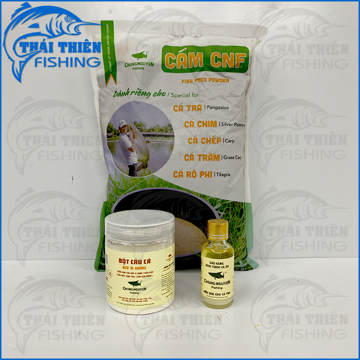 Combo 1kg Cám CNF, 1 Chai Dầu Hăng, 1 Hũ Bột Chung Nguyen Fishing Chuyên Dùng Câu Cá Tra, Chép, Rô Phi, Trắm, Trôi