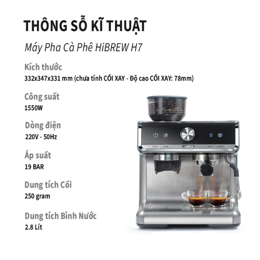 Máy pha cà phê Espresso chuyên nghiệp 3 trong 1 thương hiệu cao cấp HiBREW CM5020 áp suất 20 bar - Hàng Nhập Khẩu