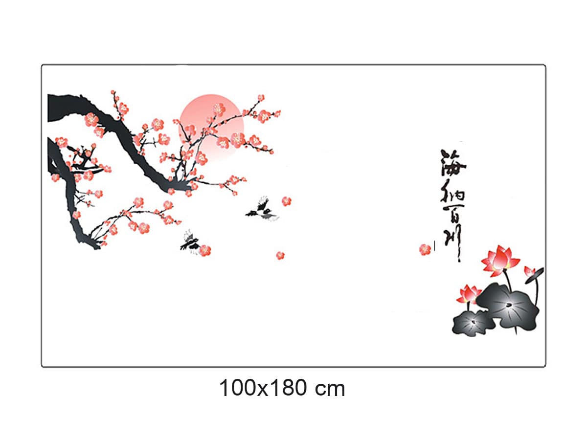 Decal dán tường hoa đào và hoa sen đỏ
