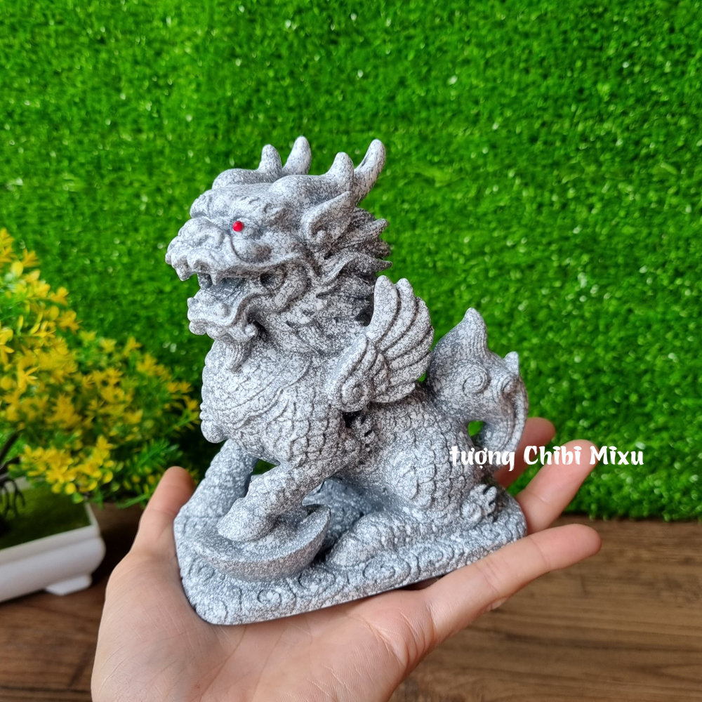 Cặp Tỳ Hưu trắng có bệ đá ngang 11cm x cao 12cm