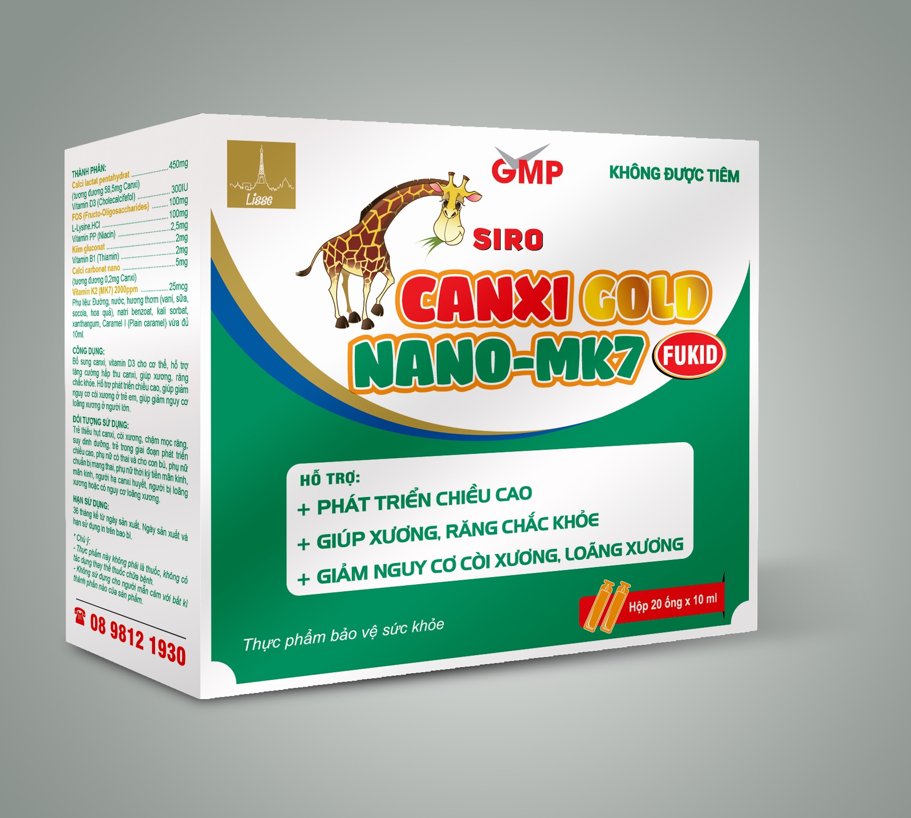 Lisse Siro CANXI GOLD FUKID-Hộp 20 ống- Bổ Sung Canxi , Giúp Bé Ăn Ngon , Phát Triền Chiều Cao Tối Ưu