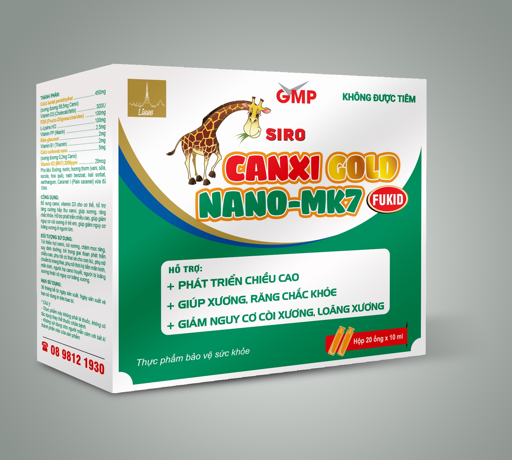 Lisse ￼Siro CANXI GOLD FUKID-Hộp 20 ống- Bổ Sung Canxi , Giúp Bé Ăn Ngon , Phát Triền Chiều Cao Tối Ưu