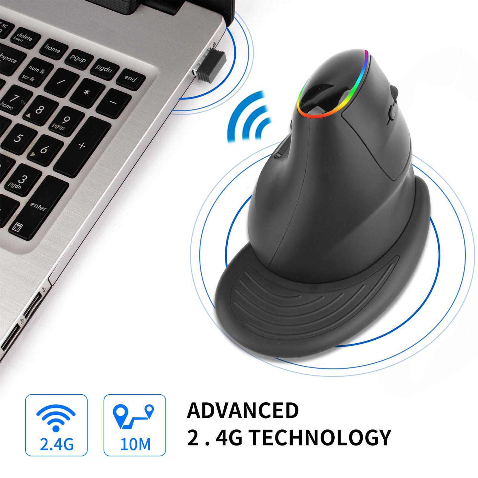 Wireless Mouse Vertical 6 Lighting 3200 DPI 2.4GHz for Laptop PC Black