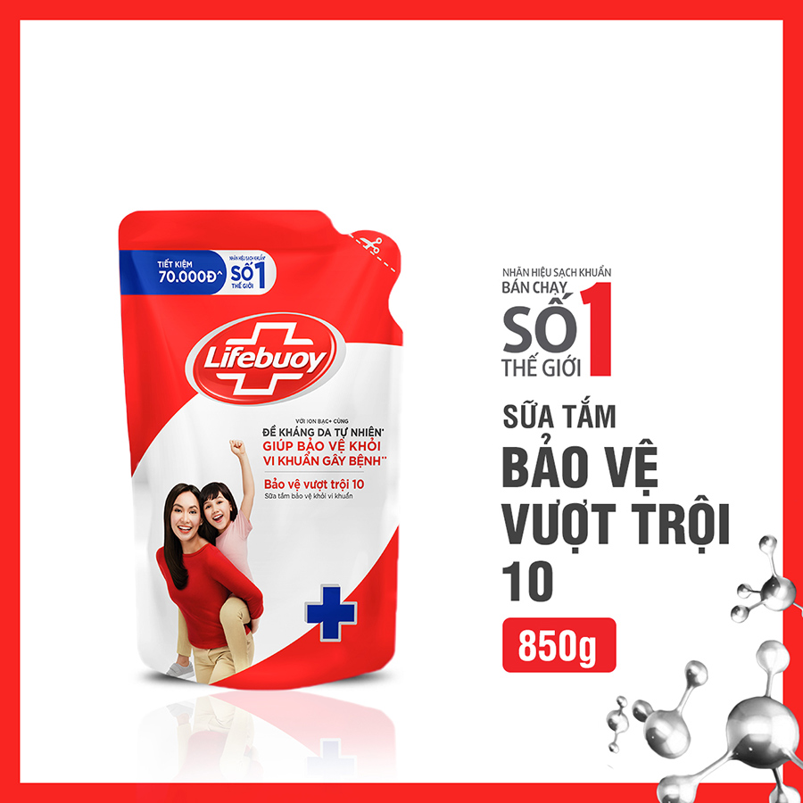 Sữa Tắm Lifebuoy Sạch Khuẩn Bảo Vệ Khỏi 99.9% Vi Khuẩn Chứa Ion Bạc+ Hỗ Trợ Cùng Đề Kháng Da Tự Nhiên Túi 800G