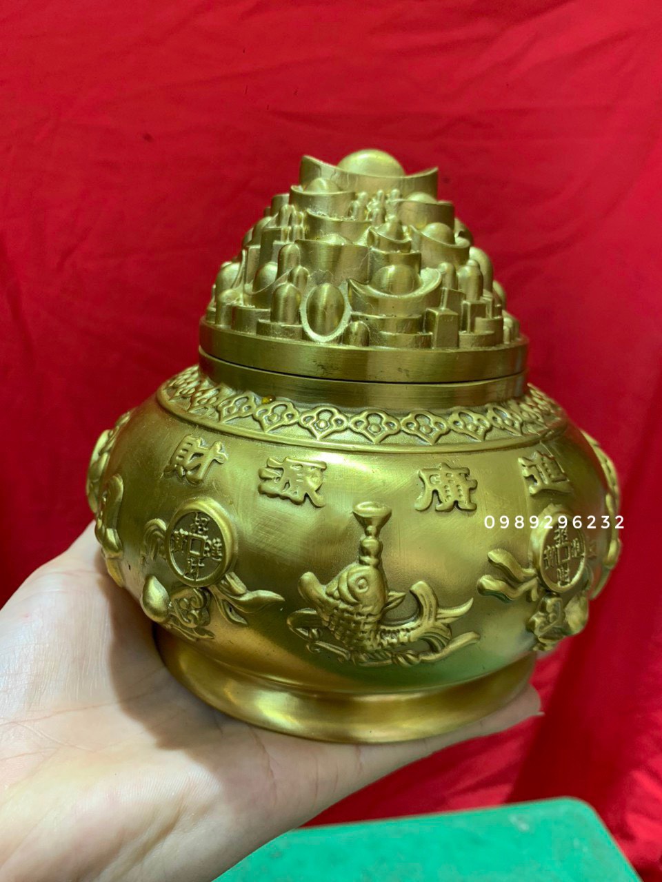 Bát tụ bảo có nắp hũ vàng bằng đồng cỡ nhỏ