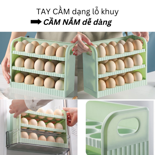 Khay đựng trứng CÁNH TỦ LẠNH 3 tầng 30 quả nhựa PP an toàn cao cấp