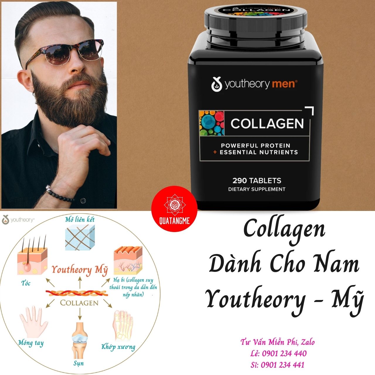 Hình ảnh Collagen Cho Nam Youtheory Mỹ Chứa Collagen, Vitamin C, Biotin… Tạo Sức Khỏe Từ Bên Trong Cho Da, Tóc, Móng, Sụn, Gân, Dây Chằng, Khớp, Tim Mạch Và Tăng Hệ Miễn Dịch - QuaTangMe Extaste