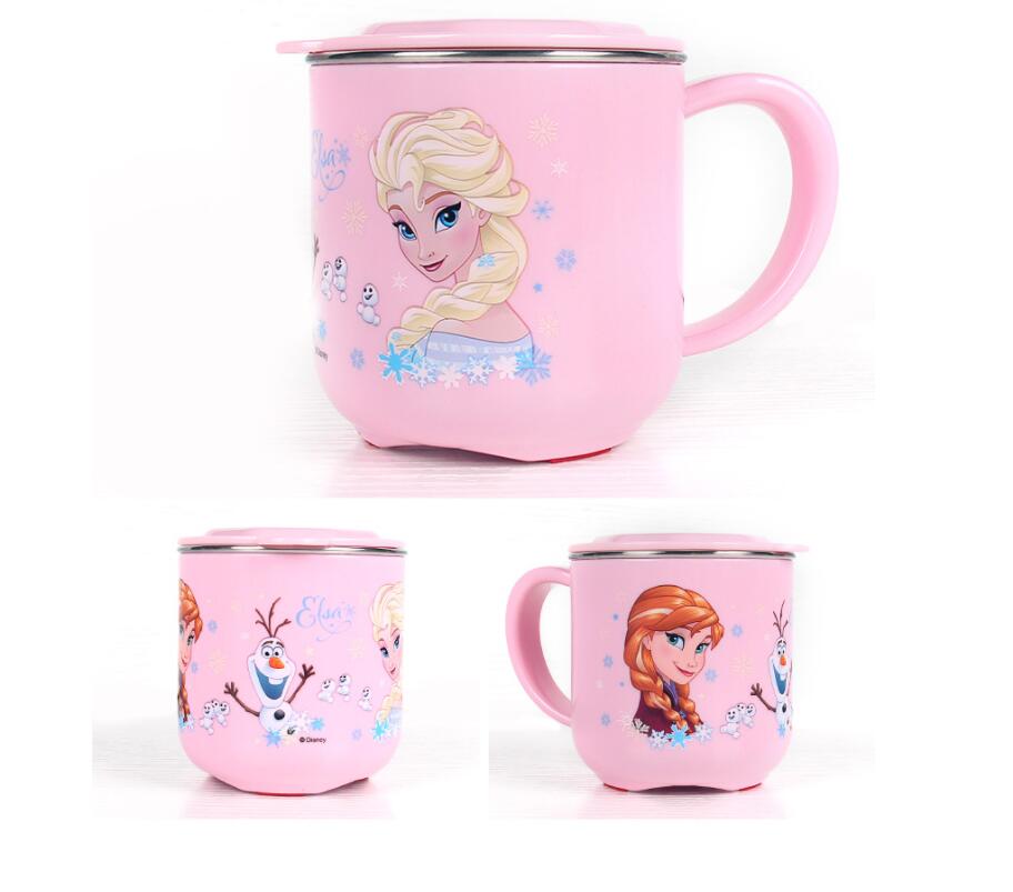Ly cốc giữ nhiệt Disney in hình Elsa Anna Frozen P.1 màu hồng có nắp và quai cầm cho bé - 260ml