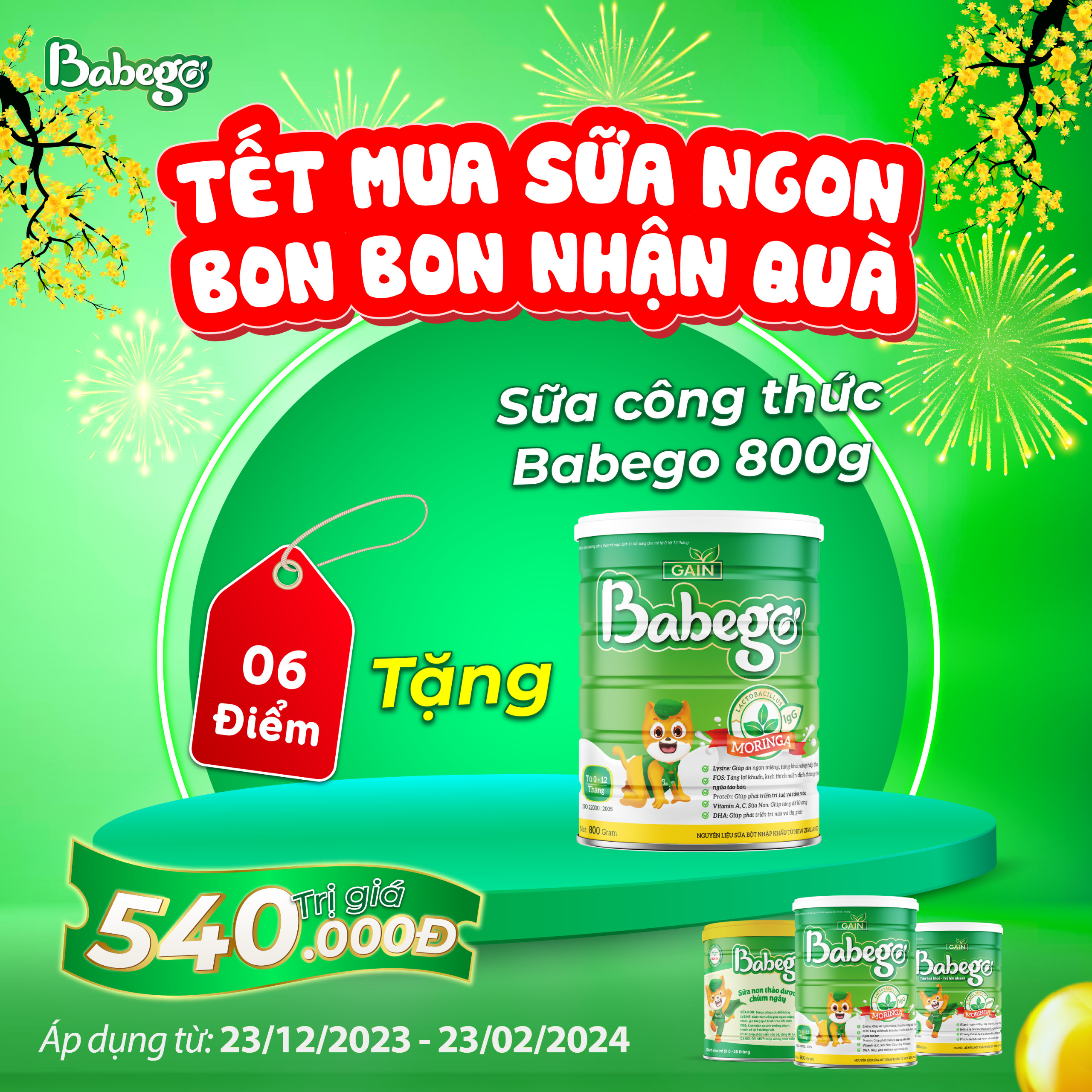 (TẶNG 1 LON SỮA CÔNG THỨC 800GR) Combo 6 lon sữa mát tăng cân, cải thiện biếng ăn, táo bón Babego 12-36 tháng