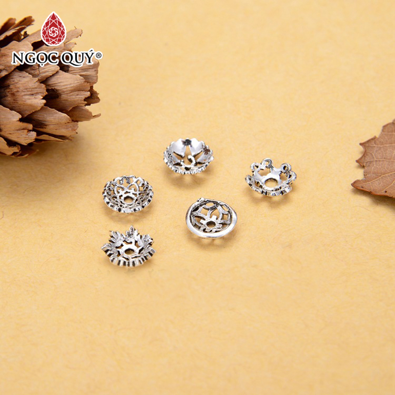 Charm bạc chụp hạt họa tiết thực vật - Ngọc Quý Gemstones
