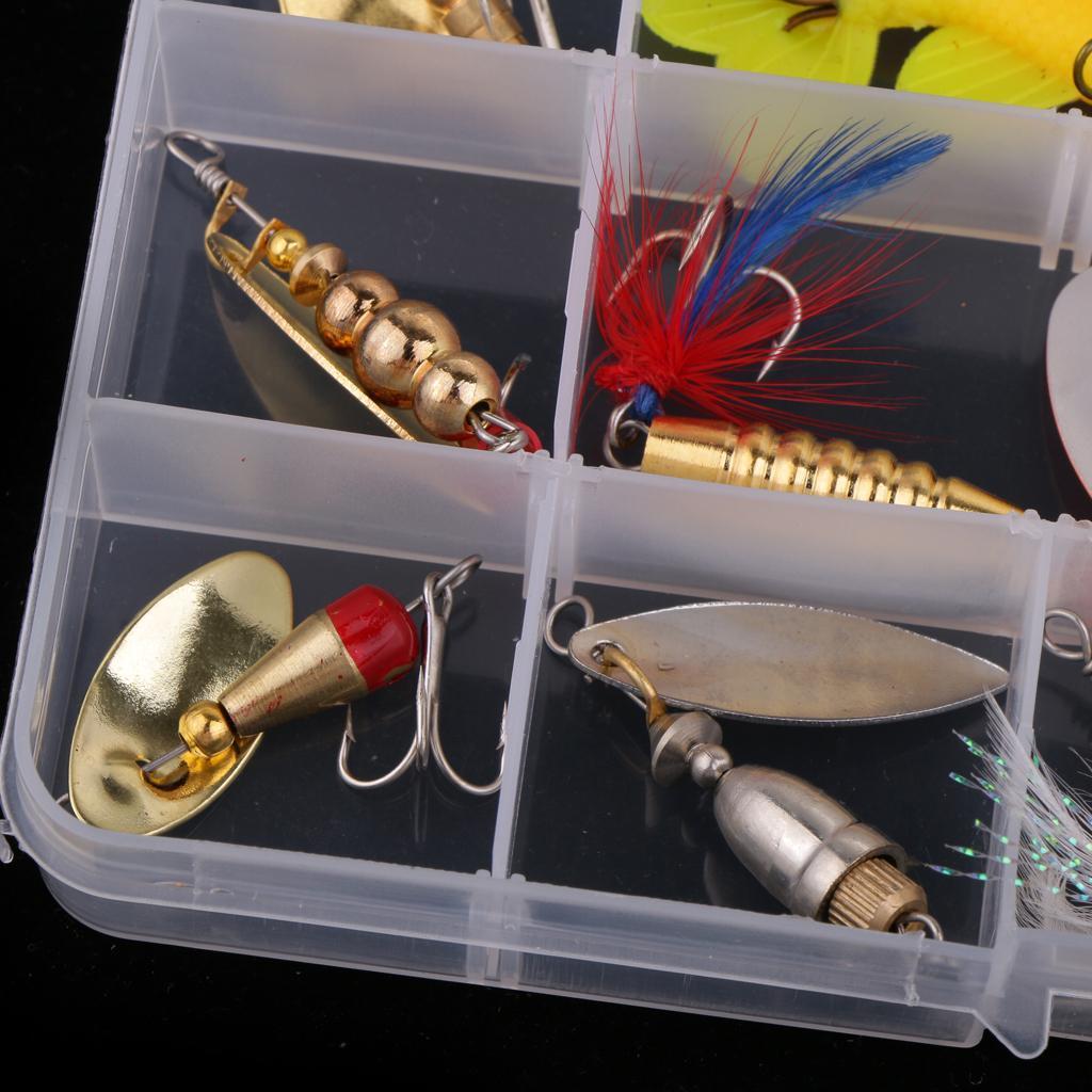 9pcs Metal Fishing Lures Treble Hooks Spinner Baits & Spoons Bass Trout Salmon Freshwater & Saltwater
