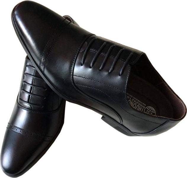 Giày tây nam|Giày nam da bò thật Trường Hải  tăng chiều cao 6.5cm màu đen đế cao su chống mòn GT077