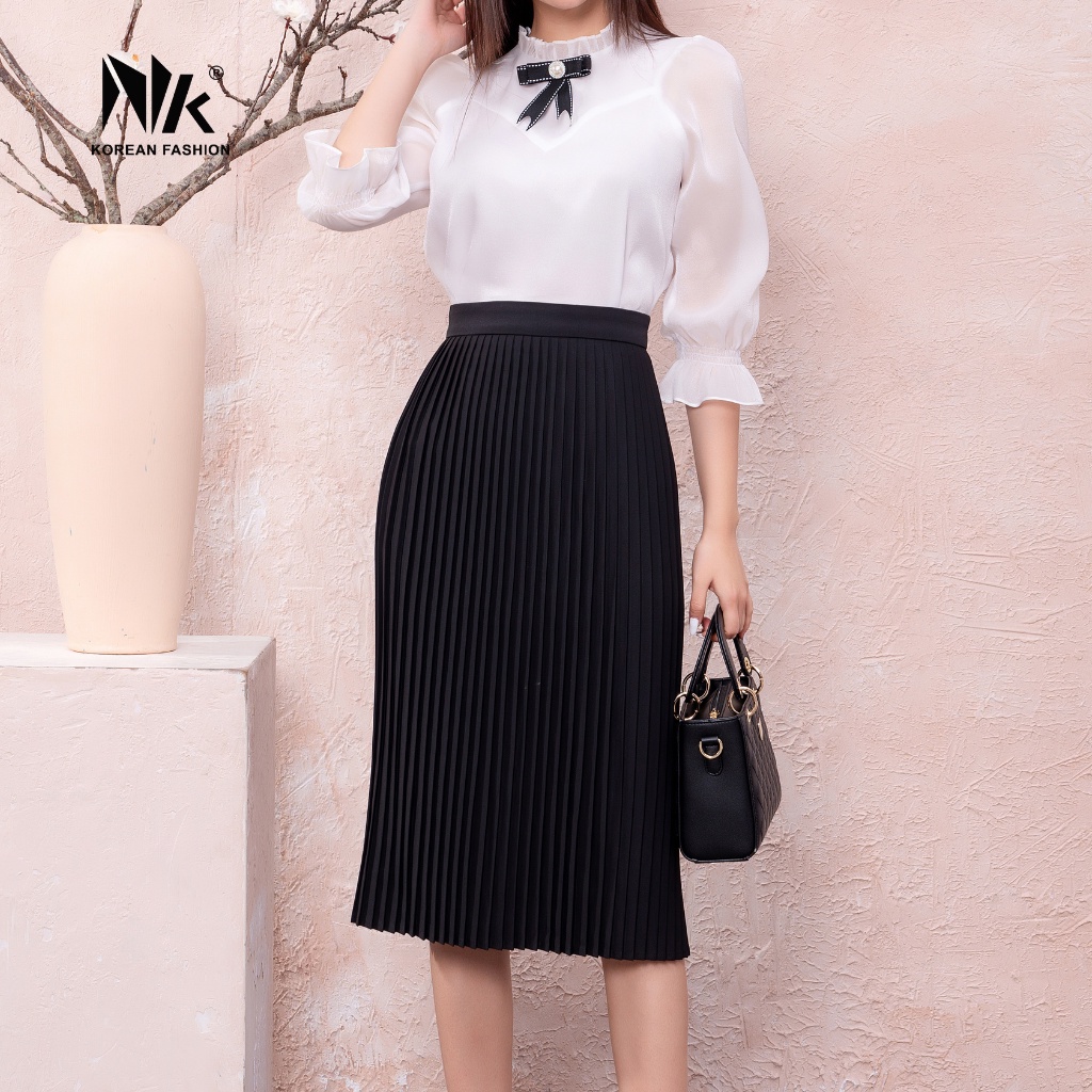 Chân Váy Dập Ly Công Sở NK Fashion Dáng Dài Basic, Chất Liệu Vải Cao Cấp Mềm Mịn NKCV2107001