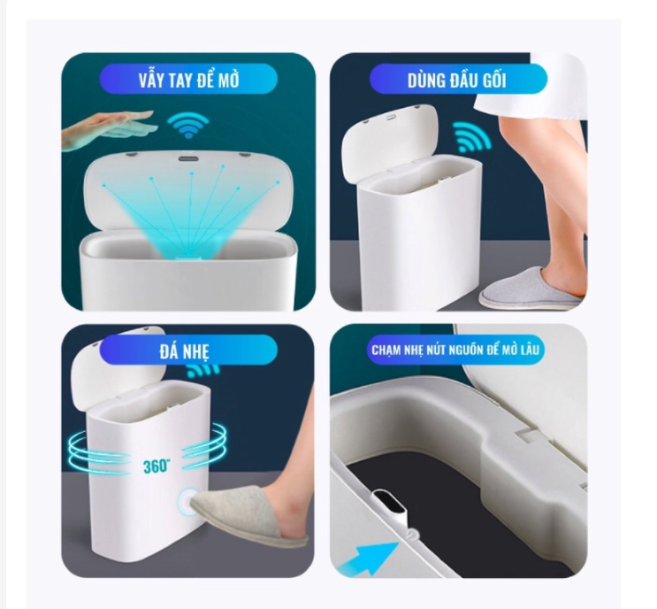 Thùng Rác Thông Minh Cảm Ứng , Cảm Biến Tự Động Đóng Mở Hinh Oval Cho Phòng Khách, Bếp, Ngủ, Làm Việc - IKITA