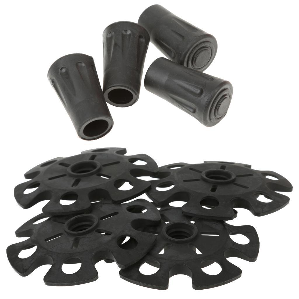 4pcs Replacement Rubber Snowflake Snow Basket + Hiking Trekking Poles Cap