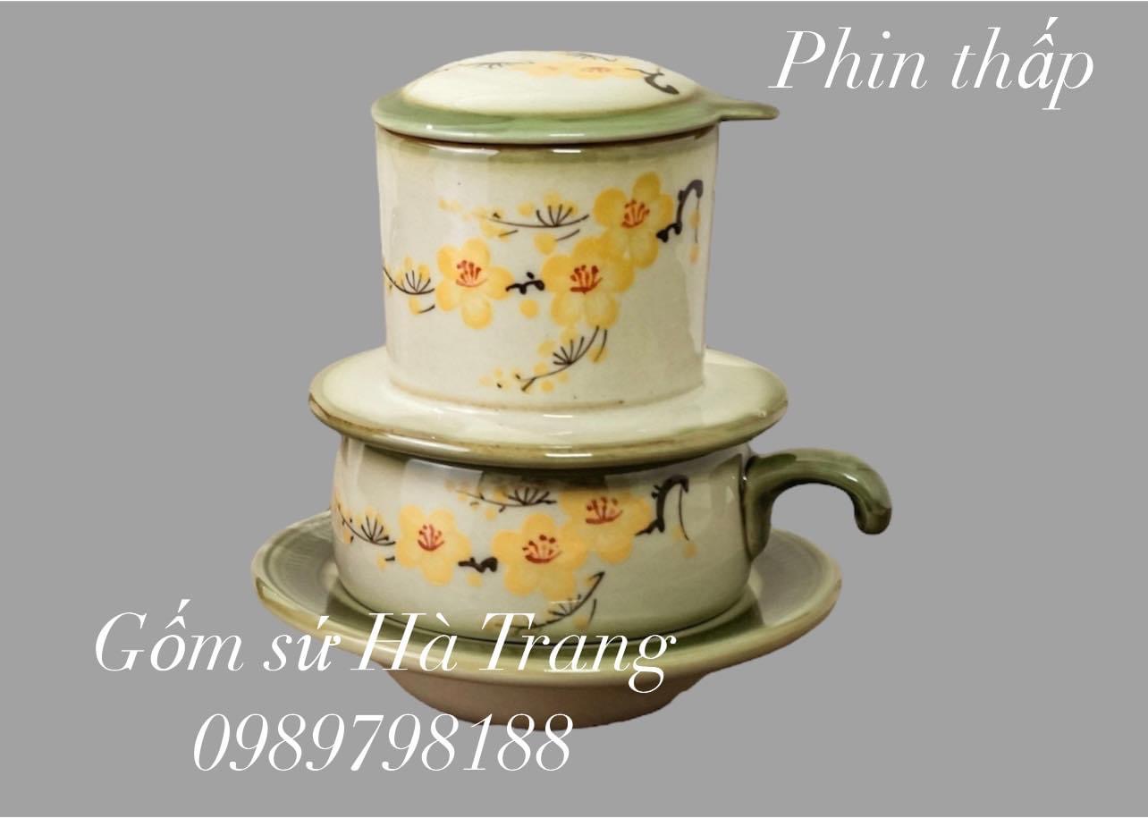 Phin pha cafe cốc lọc trà gốm sứ Bát Tràng cao cấp vẽ mai vàng