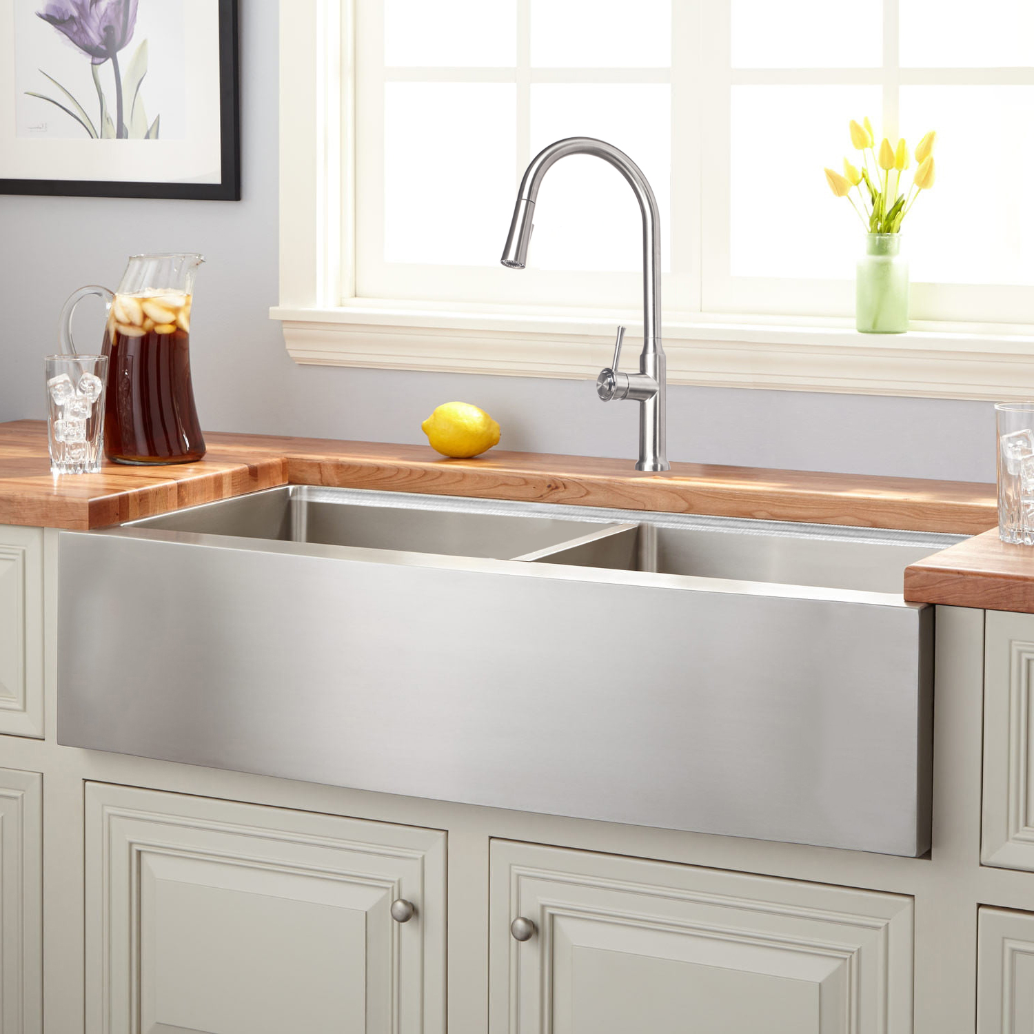 Bộ chậu rửa chén Apron sink và vòi rửa dây rút RANOX RN44997