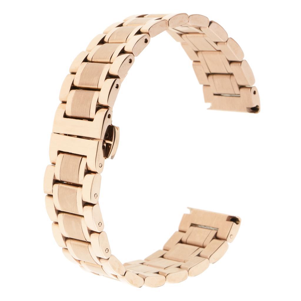Solid Stainless Steel Watch Band Strap Bracelet Butterfly Buckle Belt 18mm