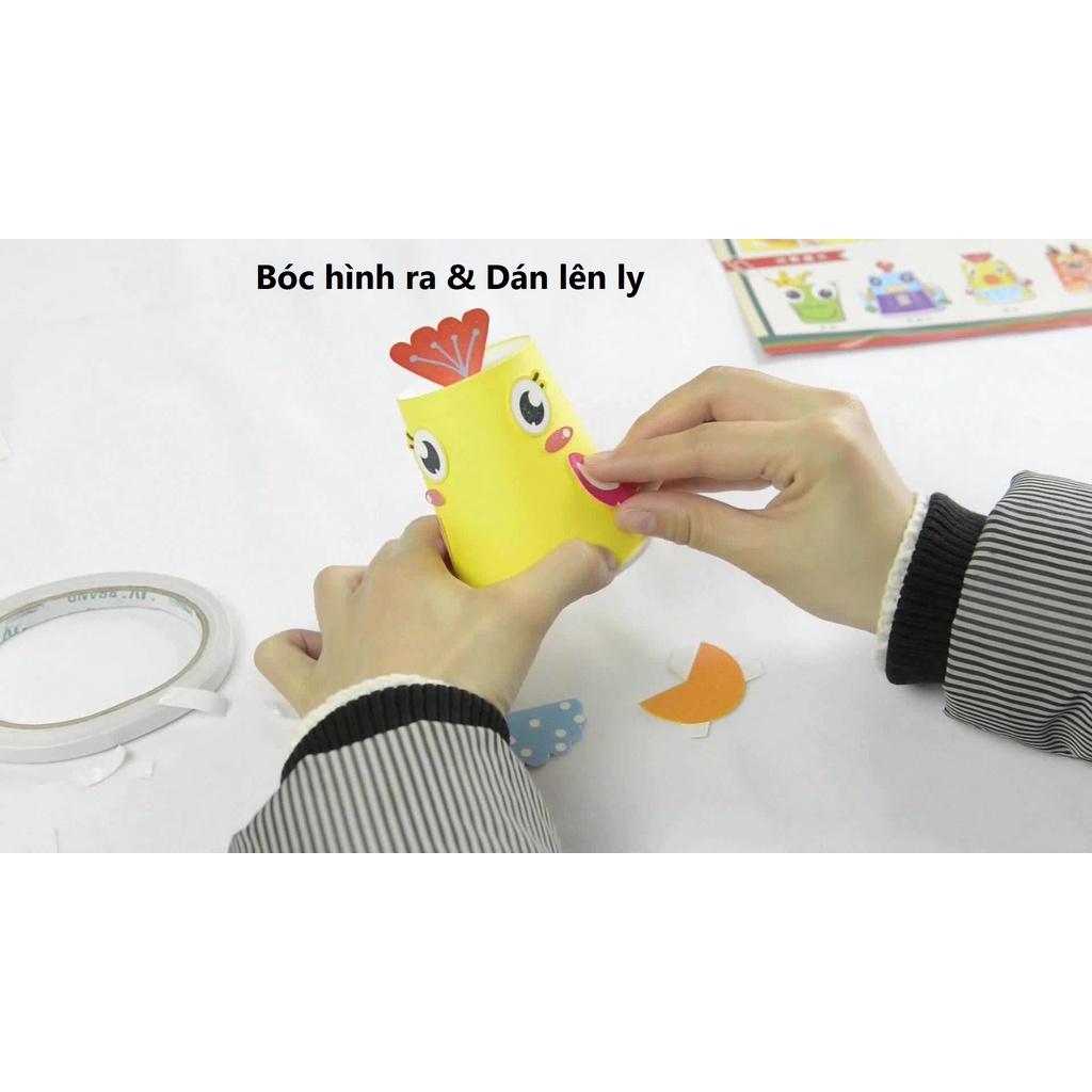 Set 12 cốc dán giấy thủ công động vật cho bé đồ chơi dán màu thủ công tạo hình ly giấy