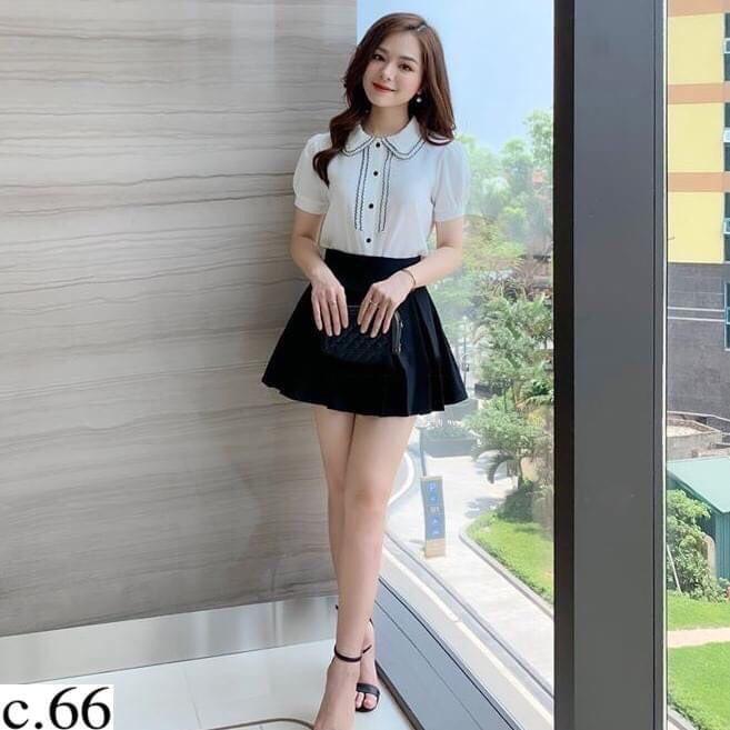 Set bộ áo kẻ viền kèm chân váy xếp ly có lót trong thời trang