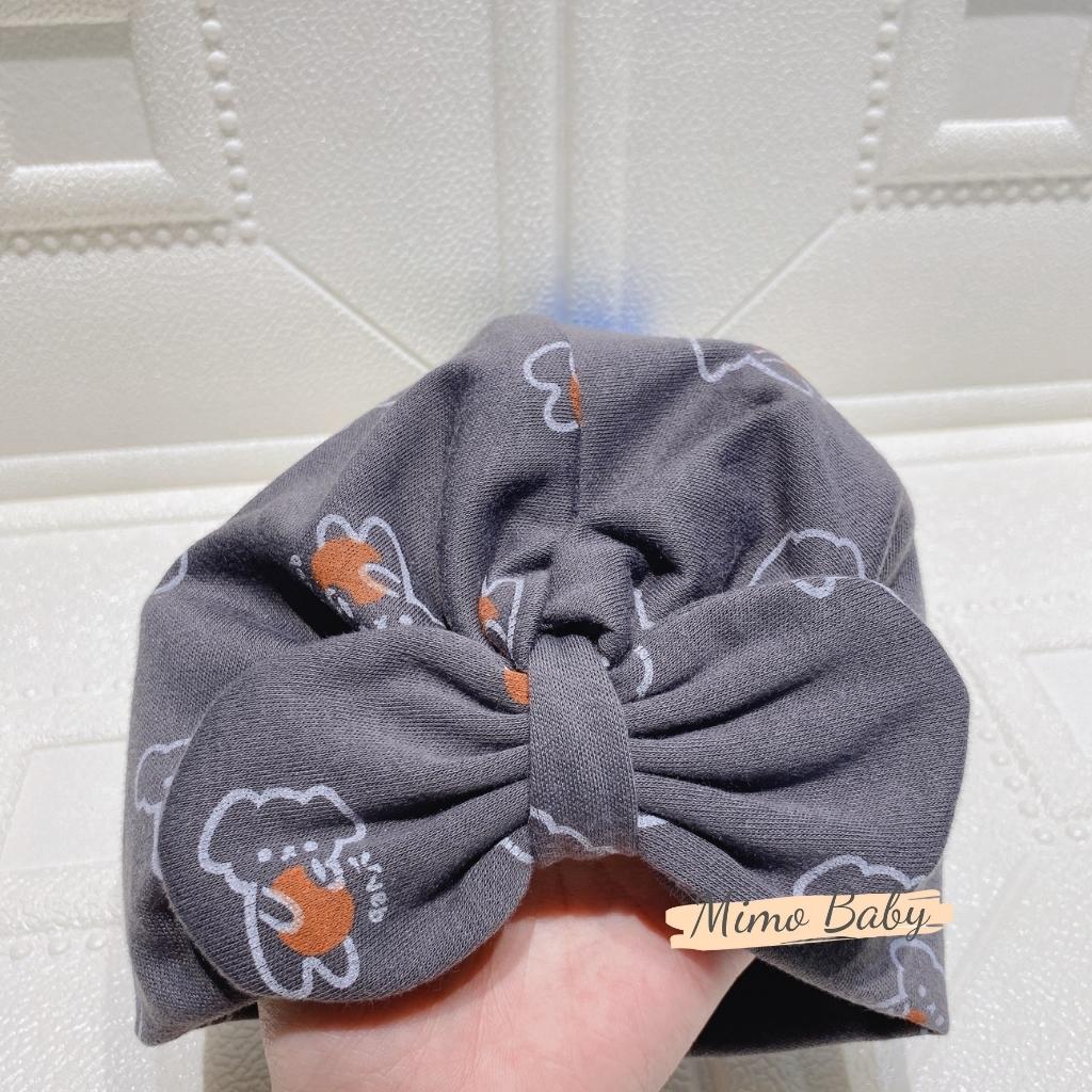 Mũ turban màu xám đen họa tiết hình gấu cho bé MTB95 Mimo Baby