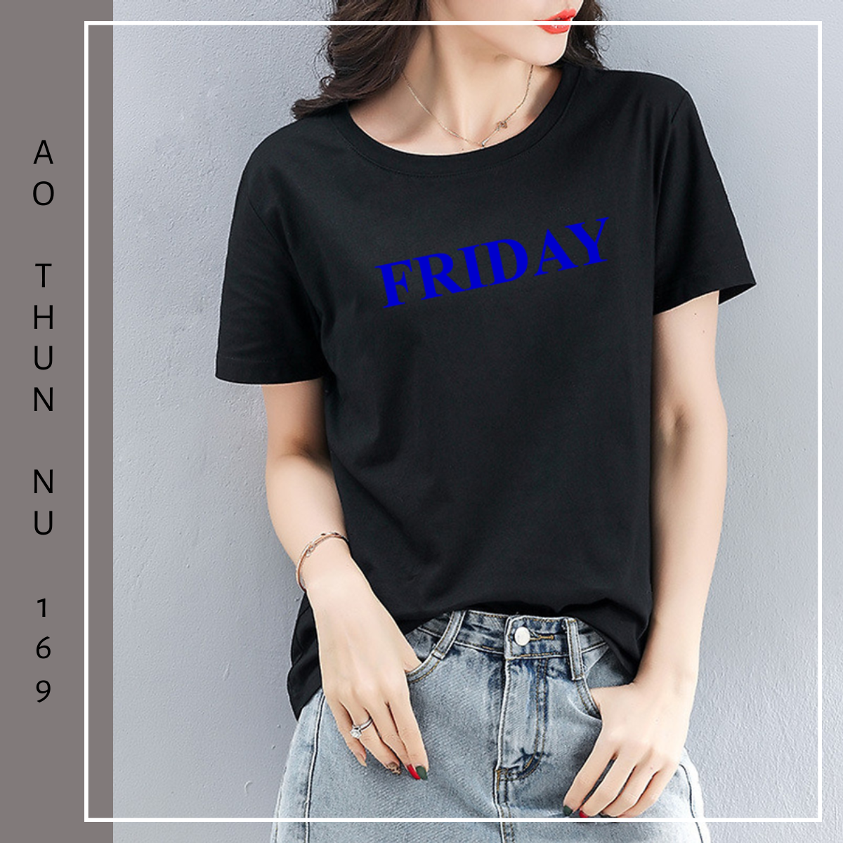 Áo Thun Nữ Màu Đen In Chữ FRIDAY Thứ 6